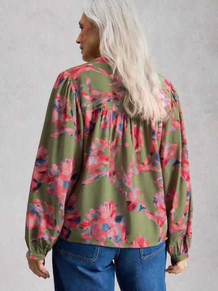 White Stuff Lana Floral Top, Green/Pink - view 2, Green/Pink