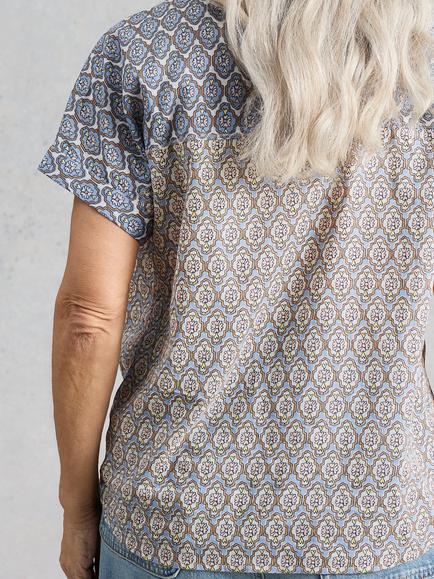 White Stuff Orla Pure Cotton Short Sleeve Printed Blouse, Blue - view 2, Blue