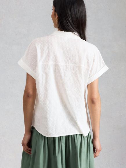 White Stuff Orla Pure Cotton Short Sleeve Textured Blouse, White - view 2, White