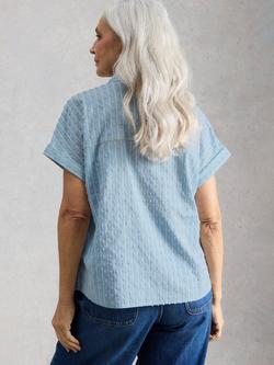 White Stuff Orla Pure Cotton Short Sleeve Textured Blouse, Blue - view 2, Blue