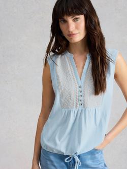 White Stuff Peony Embroidered Top, Blue, Blue