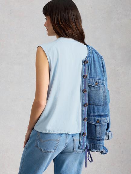 White Stuff Peony Embroidered Top, Blue - view 2, Blue