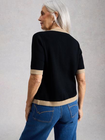 White Stuff Charlotte Cardigan, Black/Brown - view 2, Black/Brown