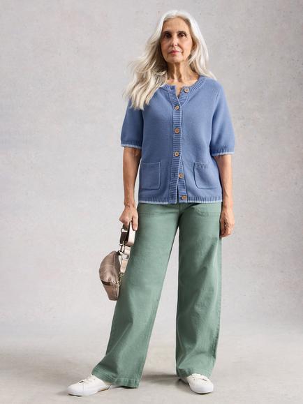White Stuff Isabella Organic Cotton Knitted Cardigan, Blue
