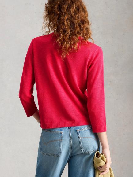 White Stuff Nova Lightweight Cotton Blend Cardigan, Dark Pink - view 2, Dark Pink