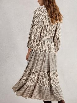 White Stuff Clementine Abstract Print Dress, Cream/Brown - view 2, Cream/Brown