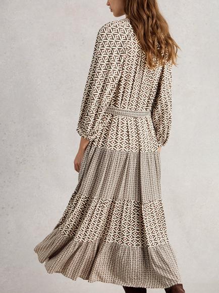 White Stuff Clementine Abstract Print Dress, Cream/Brown - view 2, Cream/Brown