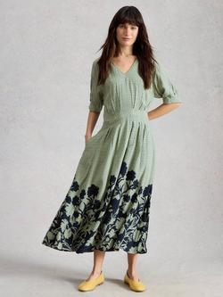 White Stuff Kate Geometric Floral Midi Dress, Green, Green