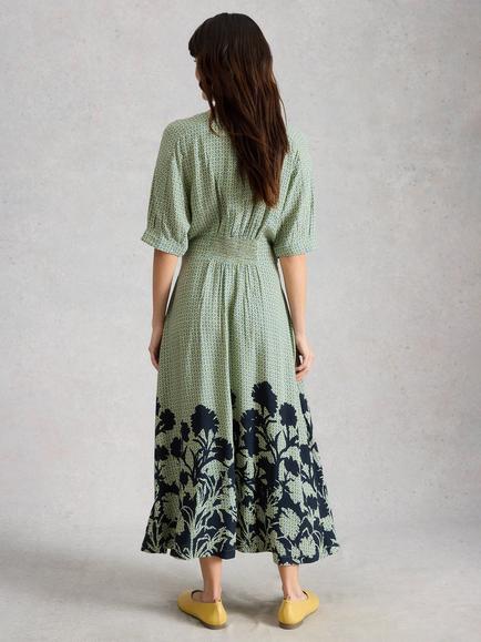 White Stuff Kate Geometric Floral Midi Dress, Green - view 2, Green