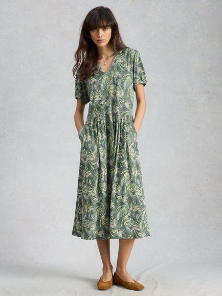 White Stuff Leah Abstract Jersey Dress, Green/Multi, Green/Multi