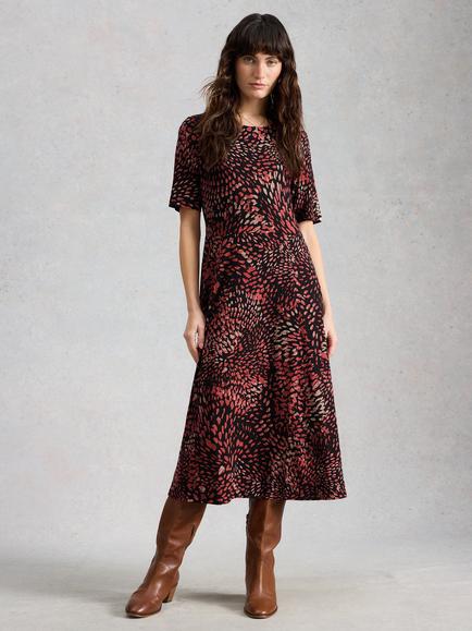White Stuff Madeline Abstract Midi Dress, Black/Multi, Black/Multi