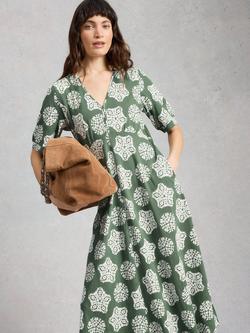 White Stuff Megan Dress, Green/Cream, Green/Cream