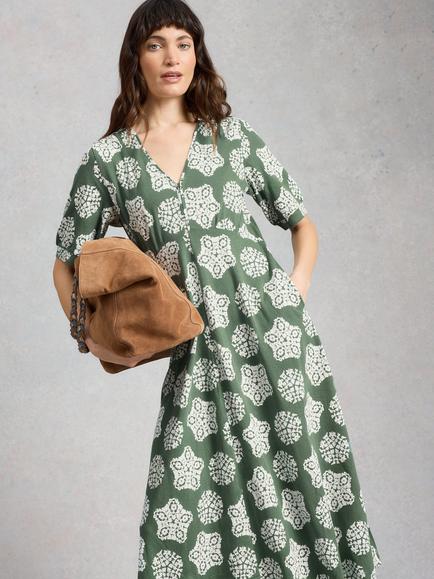 White Stuff Megan Dress, Green/Cream, Green/Cream