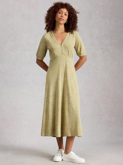 White Stuff Megan Hearts Print Jersey Dress, Green, Green