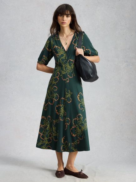 White Stuff Megan Floral Jersey Dress, Green/Multi, Green/Multi