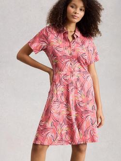 White Stuff Ria Abstract Shirt Mini Dress, Pink/Multi, Pink/Multi