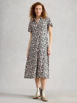 White Stuff Rua Abstract Floral Midi Dress, Black/Multi, Black/Multi