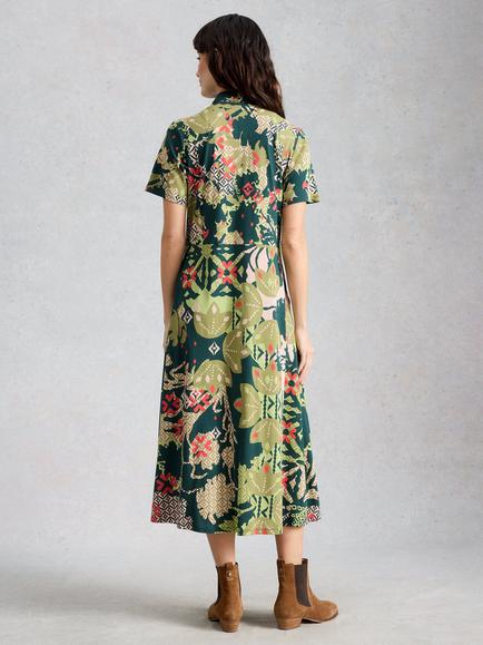 White Stuff Rua Abstract Shirt Dress, Green/Multi - view 2, Green/Multi
