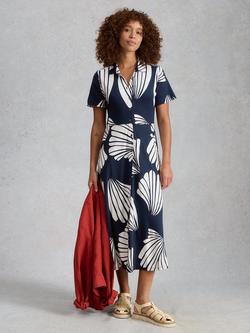 White Stuff Rua Abstract Floral Shirt Dress, Navy, Navy