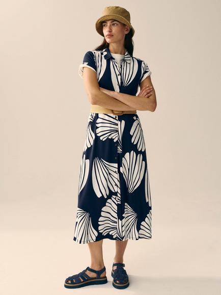 White Stuff Rua Abstract Floral Shirt Dress, Navy, Navy