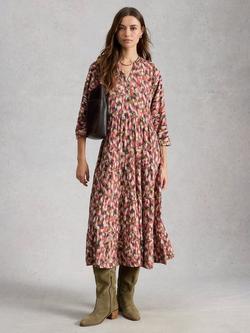 White Stuff Tabitha Abstract Tiered Dress, Pink/Multi, Pink/Multi