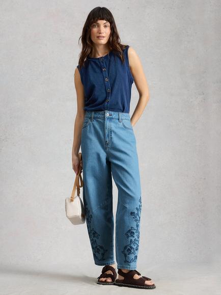 White Stuff Aubrey Embroidered Jeans, Light Blue, Light Blue