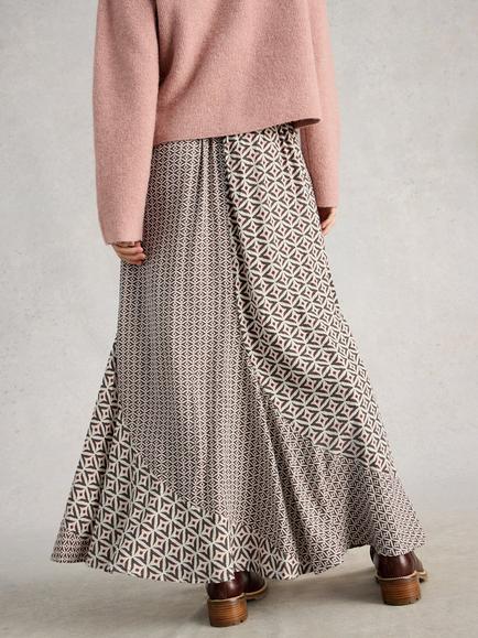 White Stuff Sara Geometric Skirt containing LENZING™ ECOVERO™ Viscose, Multi - view 2, Multi