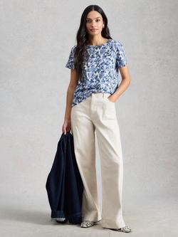 White Stuff Abbie Heart Print T-Shirt, Blue/Multi, Blue/Multi