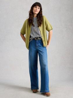 White Stuff Abbie Floral Stripe Cotton T-Shirt, Navy - view 2, Navy