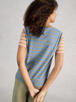 White Stuff Abbie Striped Colourblock T-Shirt, Pink/Green - view 2, Pink/Green