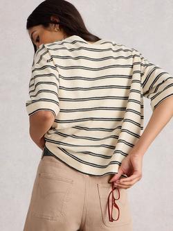 White Stuff Katya Stripe T-Shirt, Ivory/Black - view 2, Ivory/Black