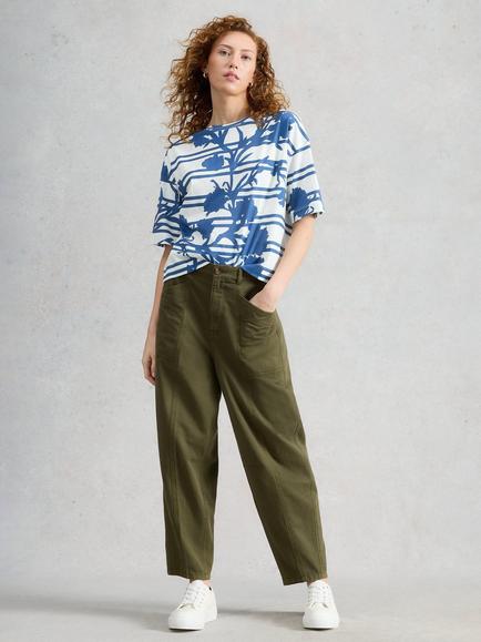 White Stuff Katya Floral Stripe T-Shirt, White/Blue, White/Blue