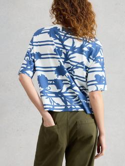 White Stuff Katya Floral Stripe T-Shirt, White/Blue - view 2, White/Blue