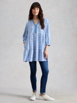 White Stuff Marta Geometric Tunic Top, Pale Blue, Pale Blue