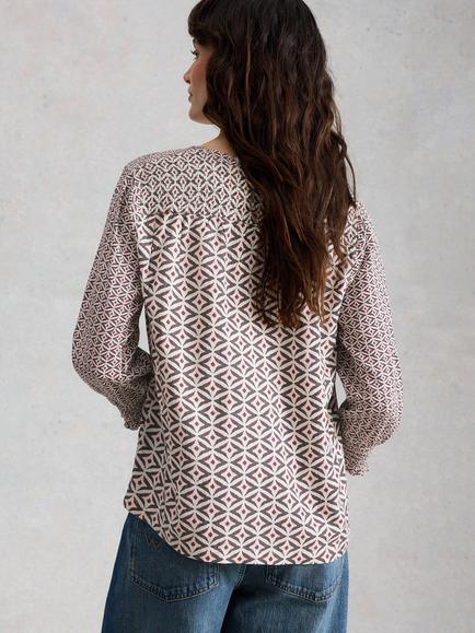 White Stuff May Geometric Top containing LENZING™ ECOVERO™ Viscose, Black/Multi - view 2, Black/Multi
