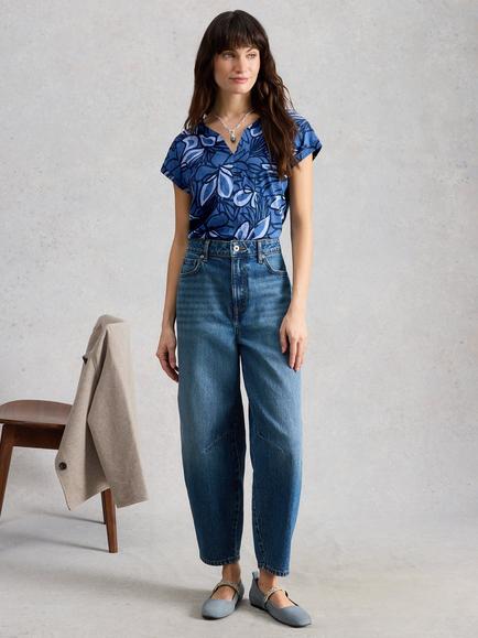 White Stuff Nelly Abstract Floral T-Shirt, Blue, Blue