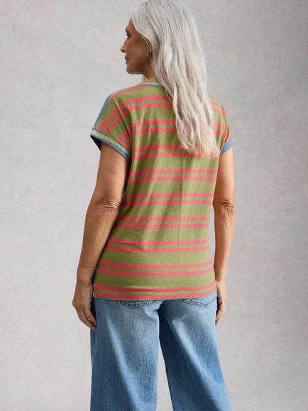 White Stuff Nelly Striped T-Shirt, Blue/Green/Pink - view 2, Blue/Green/Pink