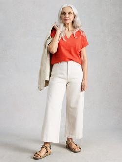 White Stuff Nelly V-Neck Cotton T-Shirt, Bright Red, Bright Red