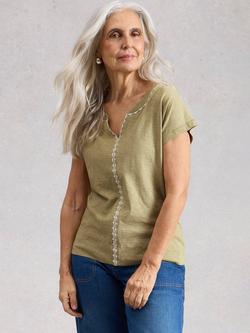 White Stuff Nelly Embroidered Cotton T-Shirt, Green, Green