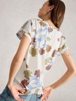 White Stuff Nelly Cotton Notch Neck T-Shirt, White/Multi - view 2, White/Multi