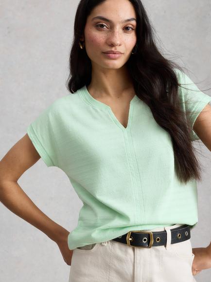 White Stuff Nelly V-Neck Cotton T-Shirt, Light Green, 