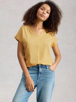 White Stuff Nelly Cotton Notch Neck T-Shirt, Yellow, Yellow