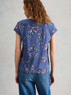 White Stuff Nelly Notch Neck T-Shirt, Blue/Multi - view 2, Blue/Multi
