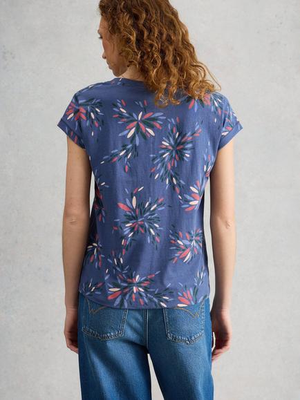 White Stuff Nelly Notch Neck T-Shirt, Blue/Multi - view 2, Blue/Multi