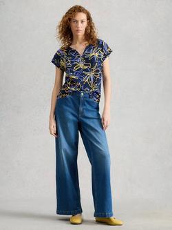 White Stuff Nelly Notch Neck Floral T-Shirt, Blue/Multi, Blue/Multi