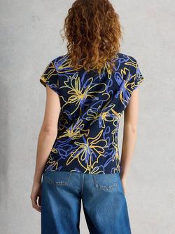White Stuff Nelly Notch Neck Floral T-Shirt, Blue/Multi - view 2, Blue/Multi