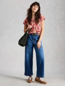 White Stuff Nelly Notch Neck Abstract T-Shirt, Pink, Pink