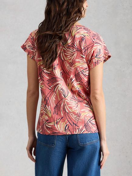 White Stuff Nelly Notch Neck Abstract T-Shirt, Pink - view 2, Pink