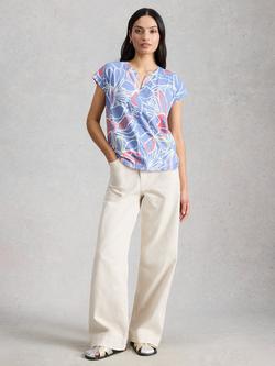 White Stuff Nelly Notch Neck Floral T-Shirt, Teal/Multi, Teal/Multi