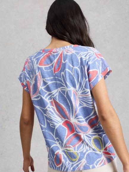 White Stuff Nelly Notch Neck Floral T-Shirt, Teal/Multi - view 2, Teal/Multi